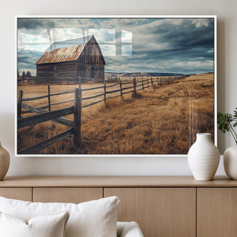 69356982-MGV-FP-36X24-3P_White-Old Barn Wall Art Canvas Print, Framed Rustic Fence Art Picture Print, Wooden Farmhouse Perfect Rustic Farmhouse Decor Artwork