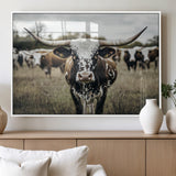 79025945-MGV-FP-36X24-3P_White-Texas Longhorn Wall Art Canvas Print, Framed Speckled Cow Art Picture Print, Horned Cattle Perfect Rustic Western Decor Artwork