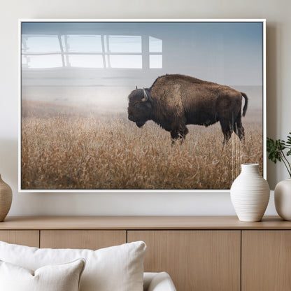91267849-MGV-FP-36X24-3P_White-Wild Bison Wall Art Canvas Print, Framed Bison in Prairie Art Picture Print, Rustic Western Perfect Rustic Western Decor Artwork