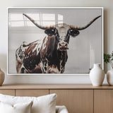 95249234-MGV-FP-36X24-3P_White-Texas Longhorn Wall Art Canvas Print, Framed Spotted Bull Art Picture Print, Horned Cattle Perfect Rustic Farmhouse Decor Artwork