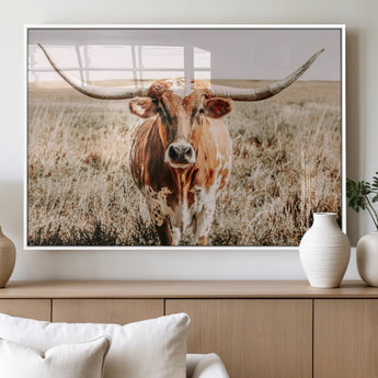 54986862-MGV-FP-60X30-3P_White-Majestic Longhorn Wall Art – Canvas Print of Graceful Strength & Bold Spirit, Wild Plains Beauty Nature Inspired Rustic Decor for