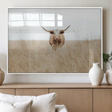 20927060-MGV-FP-60X30-3P_White-Texas Longhorn Wall Art Canvas Print, Framed Lone Cattle Art Picture Print, Longhorn Bull Perfect Rustic Western Decor Artwork