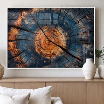 81894502-MGV-FP-36X24-3P_White-Burnt Wood Wall Art Canvas Print, Framed Aged Timber Art Picture Print, Rustic Tree Slice Perfect Rustic Decor Artwork for Home,