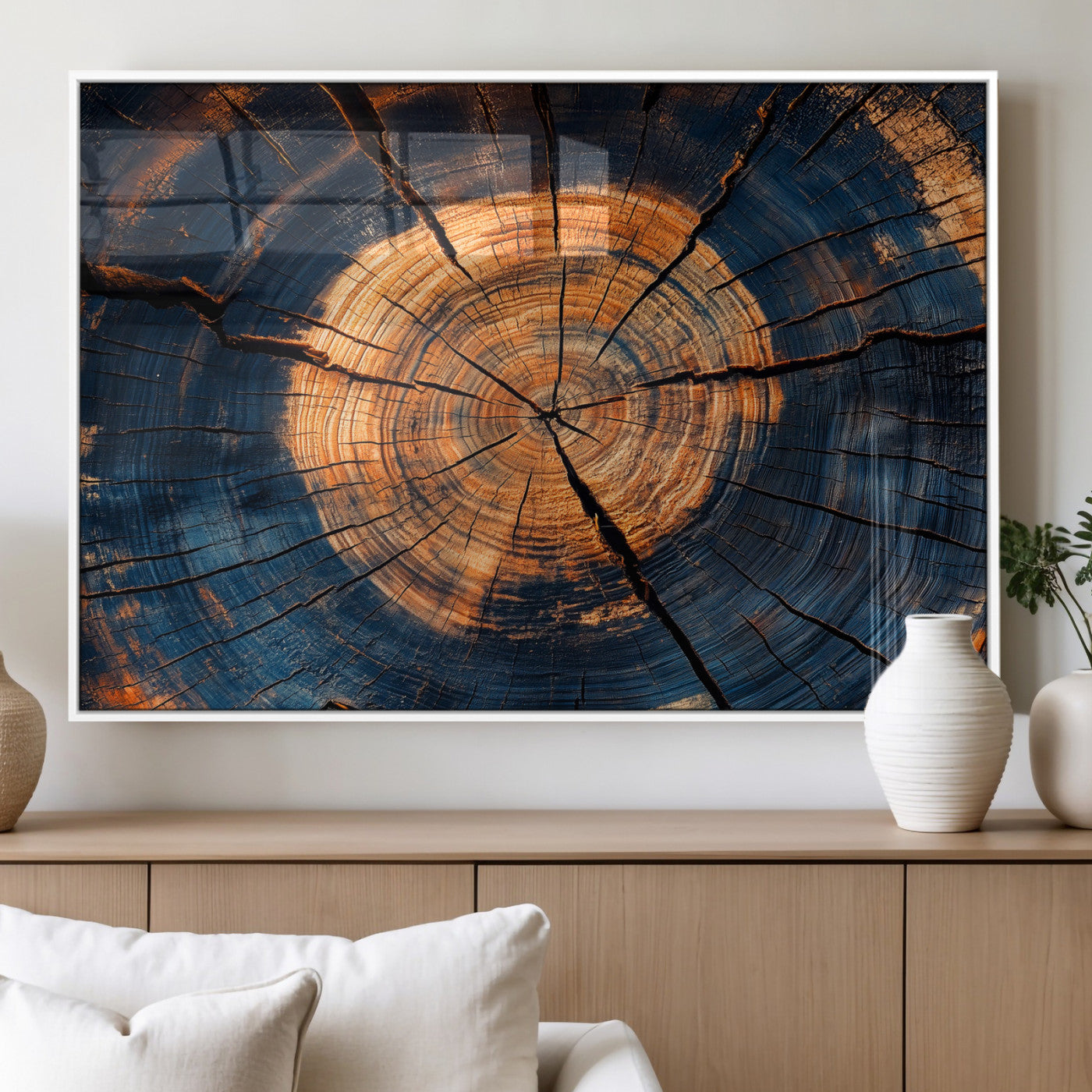 18975622-MGV-FP-36X24-3P_White-Burnt Wood Wall Art Canvas Print, Framed Aged Timber Art Picture Print, Rustic Tree Slice Perfect Rustic Decor Artwork for Home,