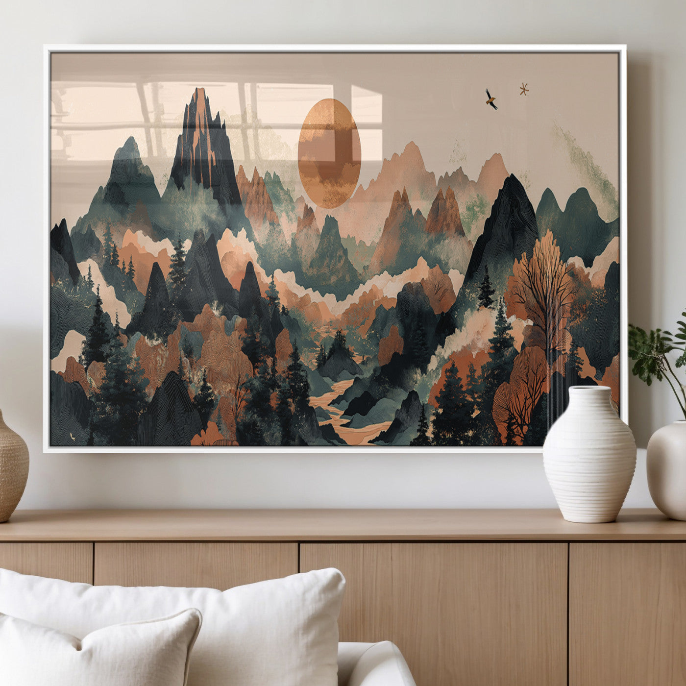 46509506-MGV-FP-60X30-3P_White-Mountain Wall Art – Sunset Canvas Print, Nature Inspired Artwork, Scenic Wall Decor for Living Room, Bedroom, Office