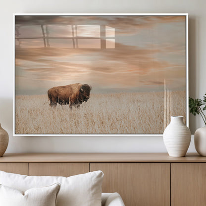 87282289-MGV-FP-60X30-3P_White-Bison Wall Art Canvas Print, Framed Buffalo Art Picture Print, Western Prairie Perfect Rustic Decor Artwork