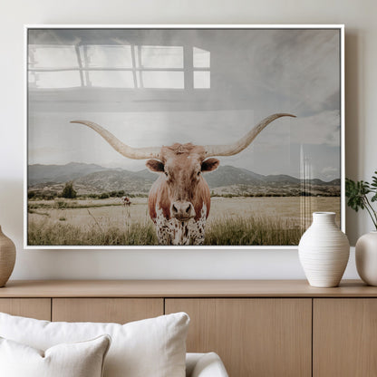 80054319-MGV-FP-36X24-3P_White-Longhorn Wall Art – Rustic Western Canvas Print, Majestic Bull Artwork for Farmhouse, Ranch or Living Room