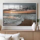 40632752-MGV-FP-36X24-3P_White-Ocean Sunset Wall Art Canvas Print, Framed Beach Waves Art Picture Print, Coastal Scene Perfect Coastal Decor Artwork
