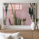 93119502-MGV-FP-60X30-3P_White-Tall Cactus Wall Art Canvas Print, Framed Pink Wall Art Picture Print, Cactus Lines Perfect Modern Desert Decor Artwork