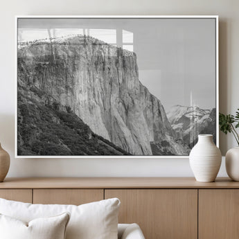 39393420-MGV-FP-60X30-3P_White-El Capitan Wall Art Canvas Print, Framed Yosemite Cliff Art Picture Print, Monochrome Mountain Perfect Monochrome Sierra Decor
