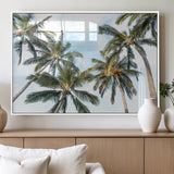 87247012-MGV-FP-60X30-3P_White-Skyward Palm Trees Wall Art Canvas Print, Framed Tropical Sky Art Picture Print, Coconut Palm Perfect Tropical Skyview Decor