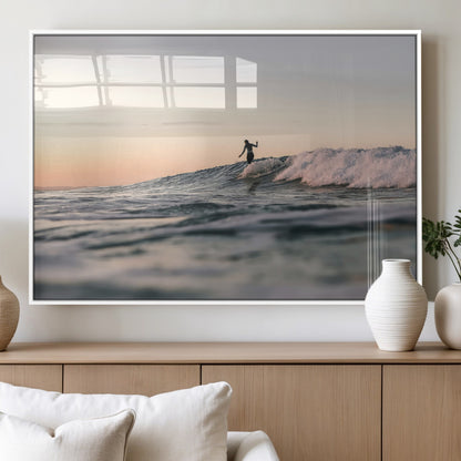 58502923-MGV-FP-60X30-3P_White-Wave Rider Wall Art Canvas Print, Framed Ocean Wave Art Picture Print, Riding Surf Perfect Sunset Surf Decor Artwork