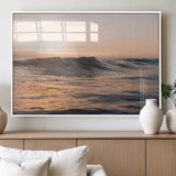 46299358-MGV-FP-36X24-3P_White-Sunset Waves Wall Art Canvas Print, Framed Ocean Horizon Art Picture Print, Golden Water Perfect Golden Hour Coastal Decor Artwork