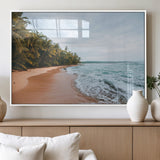 88125882-MGV-FP-60X30-3P_White-Tropical Shoreline Wall Art Canvas Print, Framed Palm Trees Art Picture Print, Tropical Ocean Perfect Tropical Coastal Decor