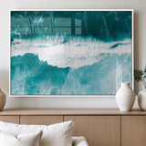 23828594-MGV-FP-36X24-3P_White-Aerial Waves Wall Art Canvas Print, Framed Ocean Break Art Picture Print, Sea Foam Perfect Tropical Coastal Decor Artwork