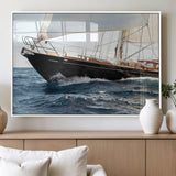 97168626-MGV-FP-60X30-3P_White-Sailing Yacht Wall Art Canvas Print, Framed Wooden Yacht Art Picture Print, Ocean Waves Perfect Nautical Coastal Decor Artwork