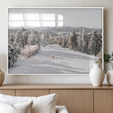 62119206-MGV-FP-36X24-3P_White-Snowy Trail Wall Art Canvas Print, Framed Ski Slope Art Picture Print, Winter Pines Perfect Alpine Adventure Decor Artwork