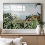 45700479-MGV-FP-60X30-3P_White-Monstera Leaves Wall Art Canvas Print, Framed Tropical Ocean Art Picture Print, Tropical Foliage Perfect Tropical Coastal Jungle