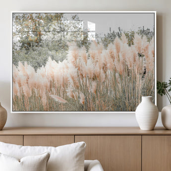 21826392-MGV-FP-60X30-3P_White-Pampas Grass Wall Art Canvas Print, Framed Soft Pampas Art Picture Print, Pastel Grasses Perfect Soft Neutral Boho Decor Artwork
