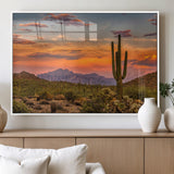 25332783-MGV-FP-60X30-3P_White-Saguaro Cactus Wall Art Canvas Print, Framed Arizona Sunset Art Picture Print, Sonoran Desert Perfect Southwestern Boho Decor