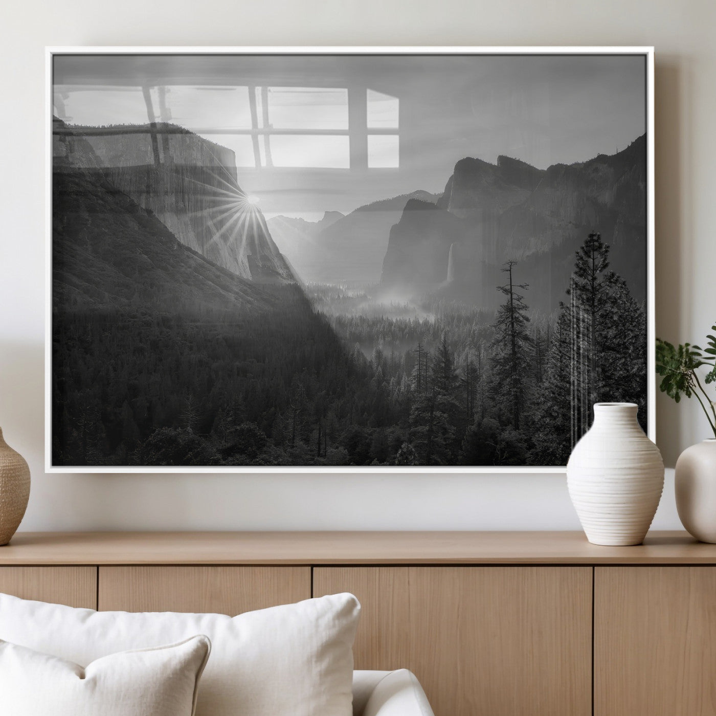 39278955-MGV-FP-60X30-3P_White-Yosemite Valley Wall Art Canvas Print, Framed El Capitan Art Picture Print, Misty Mountain Perfect Modern Rustic Decor Artwork
