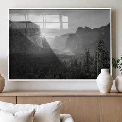 39278955-MGV-FP-36X24-3P_White-Yosemite Valley Wall Art Canvas Print, Framed El Capitan Art Picture Print, Misty Mountain Perfect Modern Rustic Decor Artwork