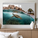 44200301-MGV-FP-36X24-3P_White-Sea Turtle Swim Wall Art Canvas Print, Framed Ocean Life Art Picture Print, Tropical Shoreline Perfect Tropical Coastal Decor