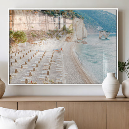 84816639-MGV-FP-60X30-3P_White-Mediterranean Beach Wall Art Canvas Print, Framed Airy Coastal Art Picture Print, Summer Shore Perfect Coastal Retreat Decor