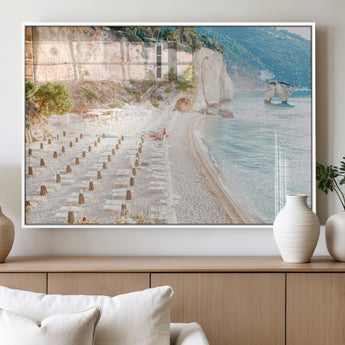 84816639-MGV-FP-36X24-3P_White-Mediterranean Beach Wall Art Canvas Print, Framed Airy Coastal Art Picture Print, Summer Shore Perfect Coastal Retreat Decor