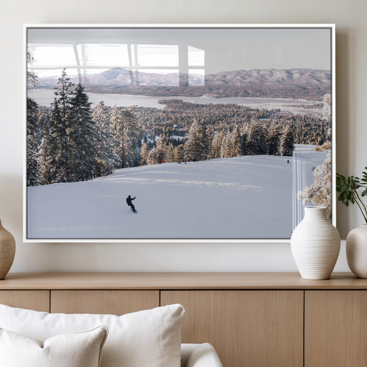 79857868-MGV-FP-60X30-3P_White-Snowy Mountain Wall Art Canvas Print, Framed Ski Slope Art Picture Print, Winter Forest Perfect Modern Rustic Decor Artwork