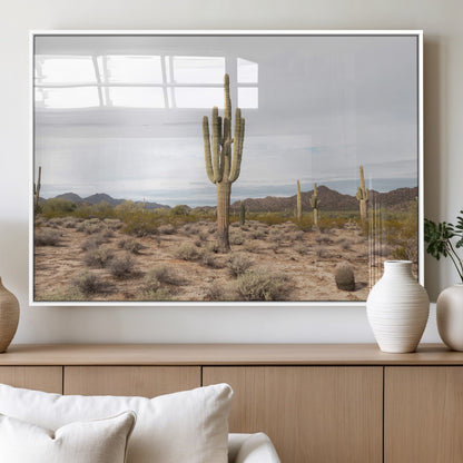 96147924-MGV-FP-36X24-3P_White-Saguaro Cactus Wall Art Canvas Print, Framed Desert Cactus Art Picture Print, Earthy Desert Perfect Southwestern Boho Decor