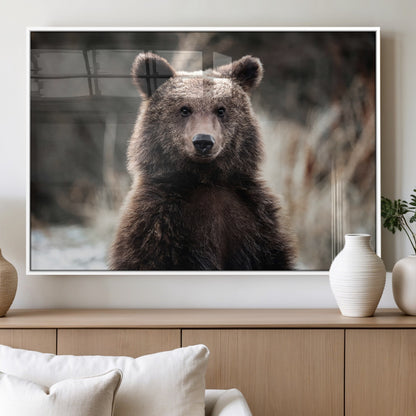 47112103-MGV-FP-60X30-3P_White-Brown Bear Wall Art Canvas Print, Framed Forest Wildlife Art Picture Print, Woodland Bear Perfect Rustic Cabin Decor Artwork