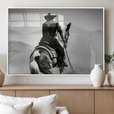 83102464-MGV-FP-36X24-3P_White-Western Cowboy Wall Art Canvas Print, Framed Monochrome Horse Art Picture Print, Western Equestrian Perfect Rustic Western Decor