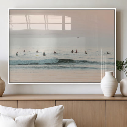 98888919-MGV-FP-36X24-3P_White-Pastel Ocean Wall Art Canvas Print, Framed Soft Sunset Swimming Art Picture Print, Calm Sea Horizon Perfect Soft Coastal