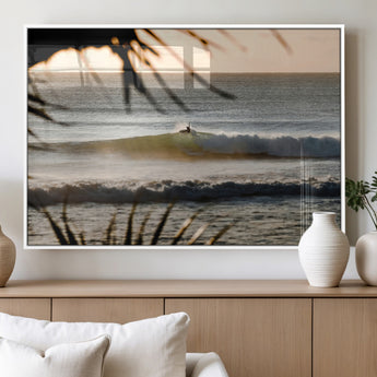 24896468-MGV-FP-36X24-3P_White-Sunset Surf Wall Art Canvas Print, Framed Golden Waves Art Picture Print, Tropical Ocean Perfect Tropical Boho Decor Artwork