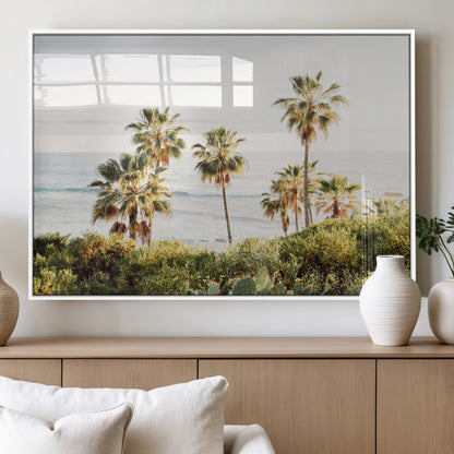 94707294-MGV-FP-36X24-3P_White-California Coast Wall Art Canvas Print, Framed Palm Trees Art Picture Print, Coastal Landscape Perfect Coastal Minimalist Decor