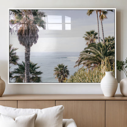 51404565-MGV-FP-60X30-3P_White-Palm Trees Wall Art Canvas Print, Framed Ocean Breeze Art Picture Print, Coastal View Perfect Tropical Coastal Decor Artwork