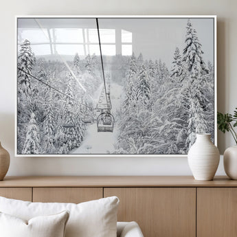 44705668-MGV-FP-36X24-3P_White-Winter Forest Wall Art Canvas Print, Framed Snowy Forest Art Picture Print, Ski Lift Perfect Scandinavian Decor Artwork