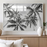 62113786-MGV-FP-60X30-3P_White-Black White Palm Wall Art Canvas Print, Framed Monochrome Tropics Art Picture Print, Minimalist Beach Perfect Coastal Minimalist