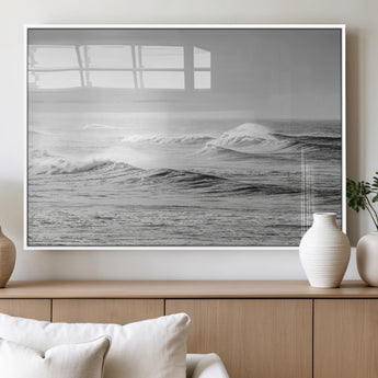 98634812-MGV-FP-36X24-3P_White-Black and White Ocean Waves Wall Art – Minimalist Sea Canvas Print, Coastal Photography Decor for Living Room, Bedroom or Office
