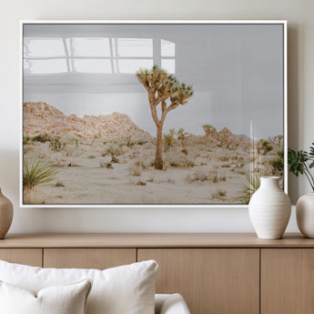 67109959-MGV-FP-36X24-3P_White-Joshua Tree Wall Art Canvas Print, Framed Neutral Desert Art Picture Print, Earthy Landscape Perfect Neutral Boho Decor Artwork