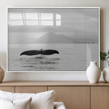 30524220-MGV-FP-36X24-3P_White-Whale Tail Wall Art Canvas Print, Framed Black White Ocean Art Picture Print, Calm Marine Perfect Minimalist Coastal Decor Artwork