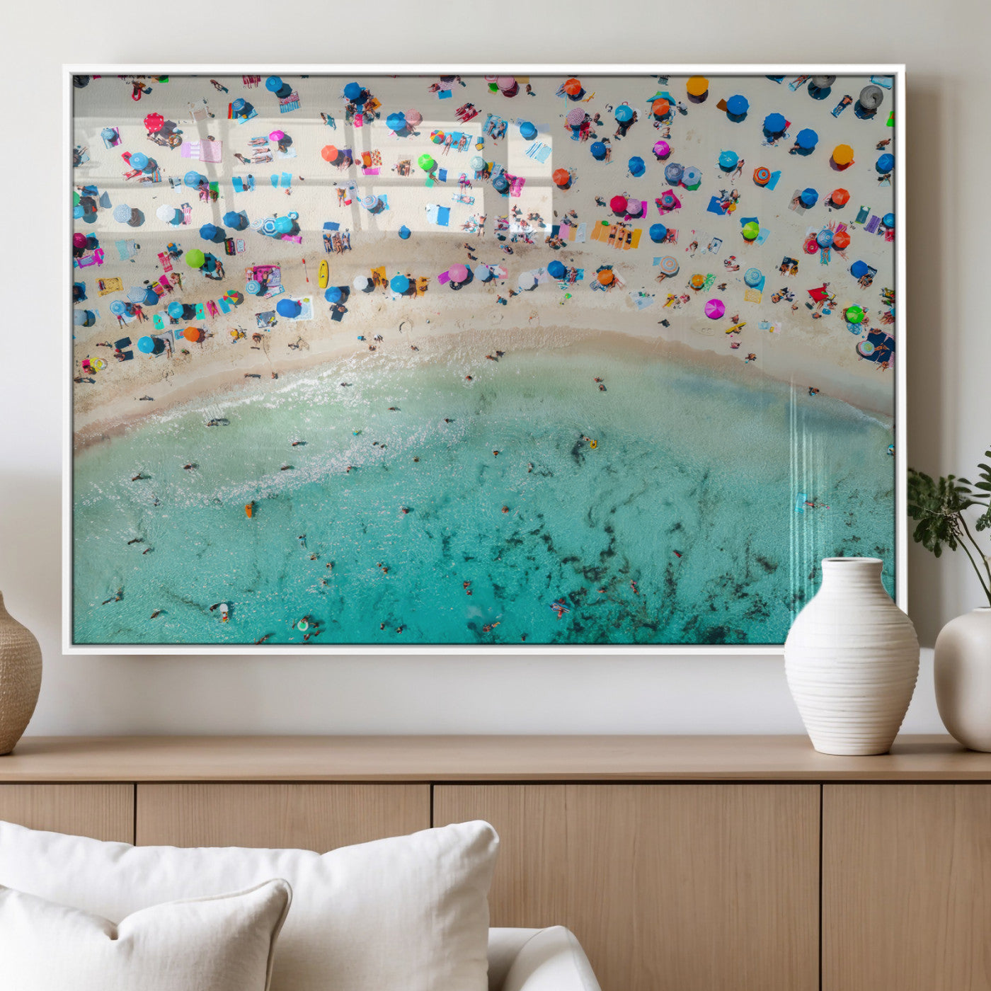 76172085-MGV-FP-36X24-3P_White-Tropical Shoreline Wall Art Canvas Print, Framed Beach Relaxing Art Picture Print, Aerial Summer Perfect Coastal Vibrant Decor