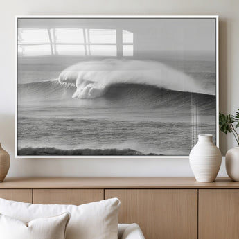 42544082-MGV-FP-60X30-3P_White-Monochrome Seascape Wall Art Canvas Print, Framed Surf Wave Art Picture Print, Minimalist Ocean Perfect Moody Coastal Decor