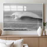 42544082-MGV-FP-36X24-3P_White-Monochrome Seascape Wall Art Canvas Print, Framed Surf Wave Art Picture Print, Minimalist Ocean Perfect Moody Coastal Decor