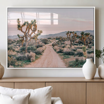 12540952-MGV-FP-36X24-3P_White-Joshua Tree Park Wall Art Canvas Print, Framed Desert Road Art Picture Print, Sunset Drive Perfect Southwestern Boho Decor Artwork