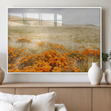 28972262-MGV-FP-36X24-3P_White-Golden Wildflowers Wall Art Canvas Print, Framed Hills Bloom Art Picture Print, Poppy Meadow Perfect Rustic Nature Decor Artwork