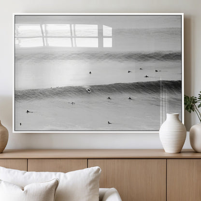 54291445-MGV-FP-36X24-3P_White-Black White Ocean Wall Art Canvas Print, Framed Coastal Sport Art Picture Print, Ocean Culture Perfect Minimalist Coastal Decor