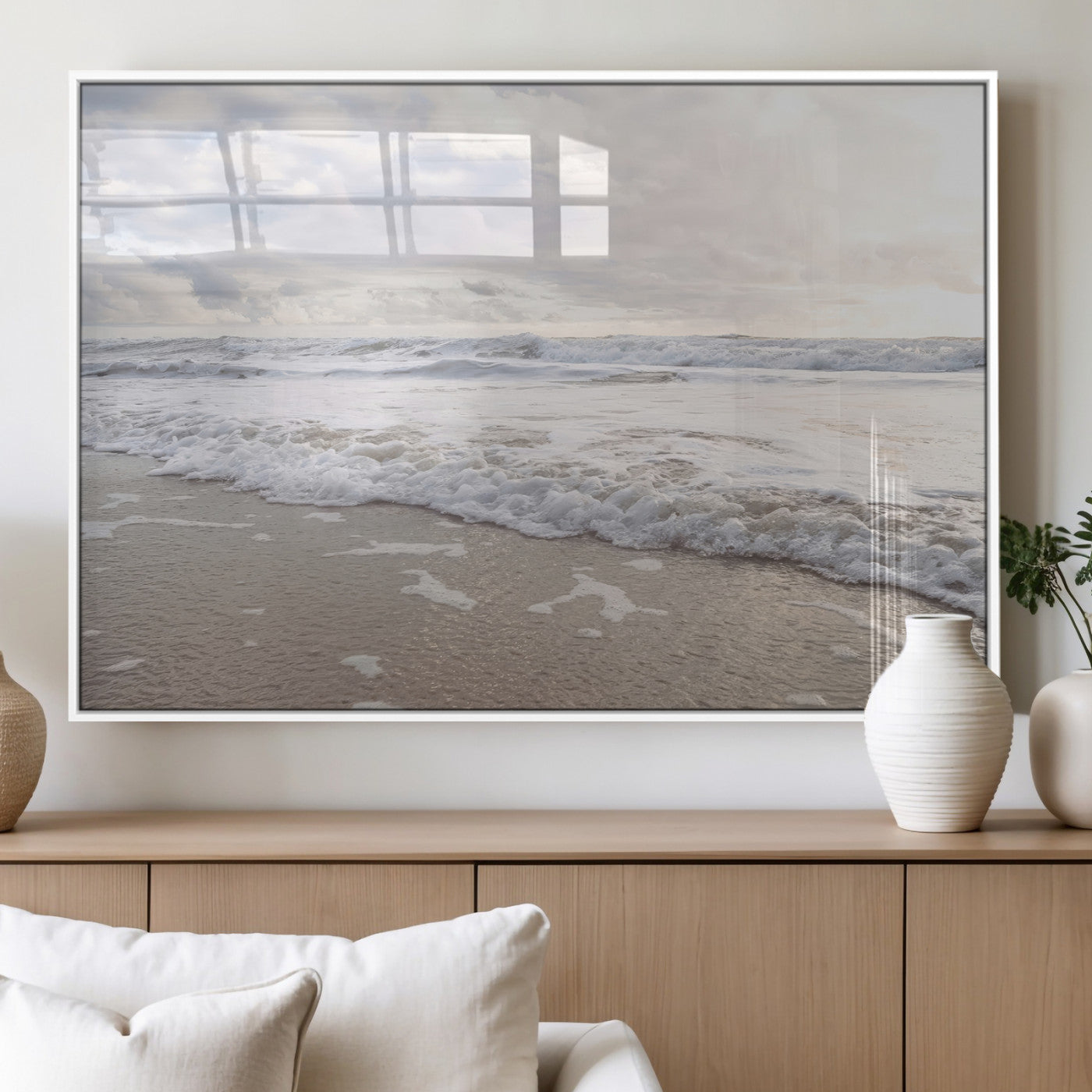 70596264-MGV-FP-36X24-3P_White-Ocean Waves Wall Art Canvas Print, Framed Coastal Shoreline Art Picture Print, Sea Foam Perfect Coastal Minimalist Decor Artwork
