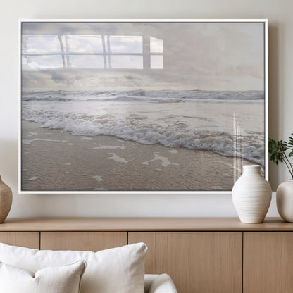 70596264-MGV-FP-36X24-3P_White-Ocean Waves Wall Art Canvas Print, Framed Coastal Shoreline Art Picture Print, Sea Foam Perfect Coastal Minimalist Decor Artwork